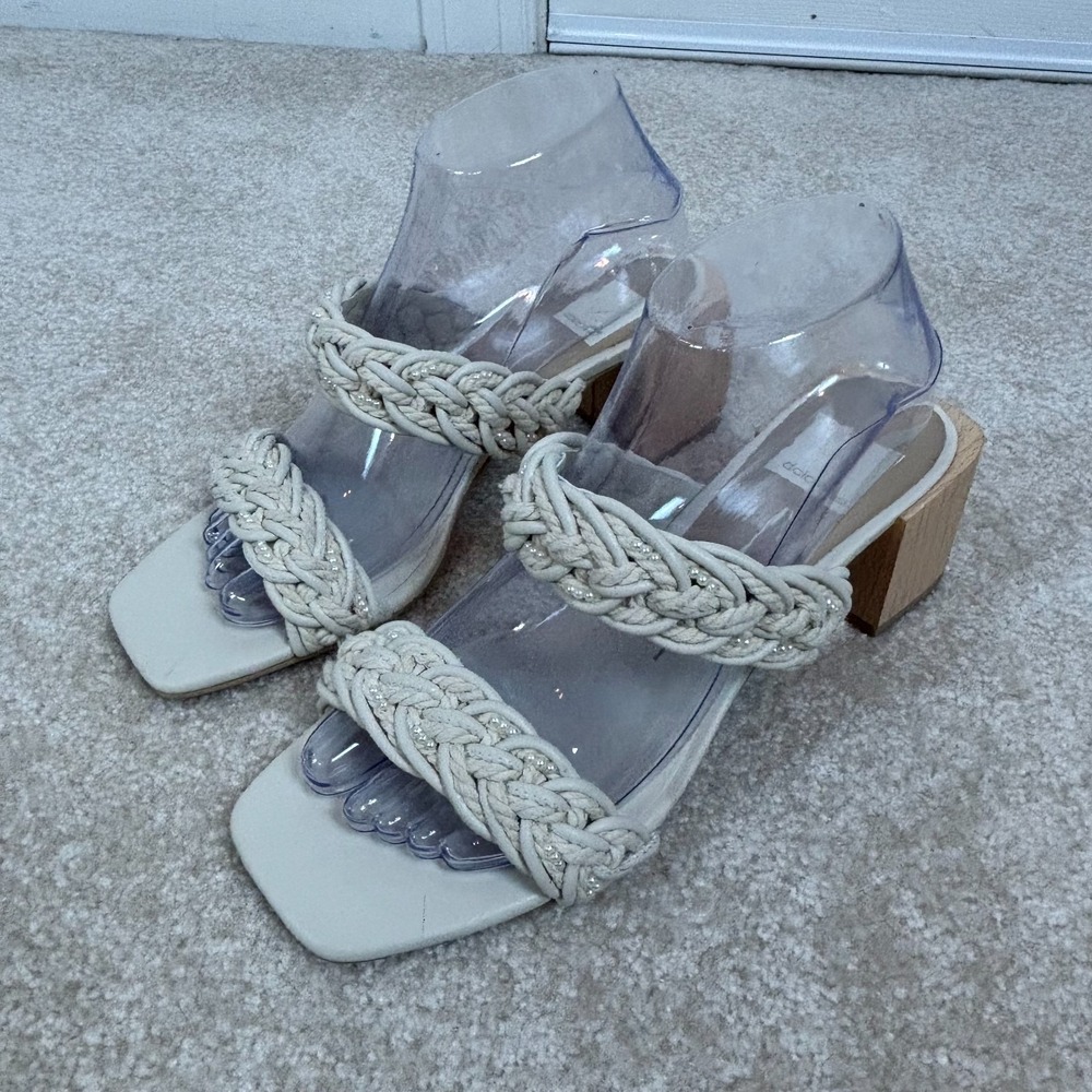 Dolce Vita Beige Braided Block Heel Square Toe Sandal Size 7.5 New‎